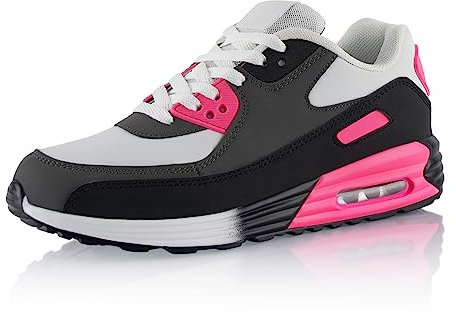 Fusskleidung® Damen Herren Sportschuhe Dämpfung Sneaker leichte Laufschuhe Schwarz Weiß Pink EU 38