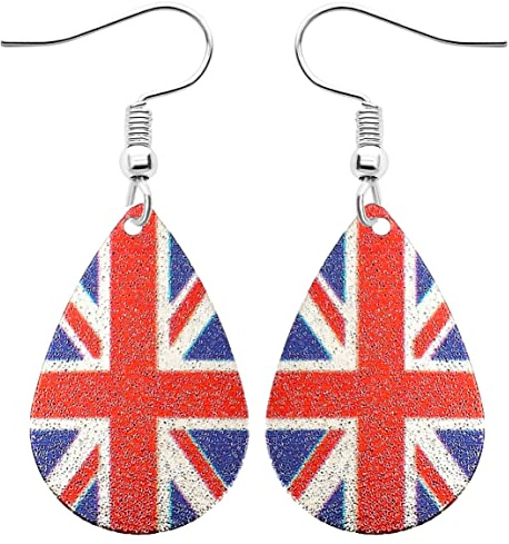 Charm Buddy Kings Krönung Ohrringe mit britischer Flagge, mit Geschenkbeutel, St. Georges Day, England, Fußball, Rugby, Schmuck, Emaille
