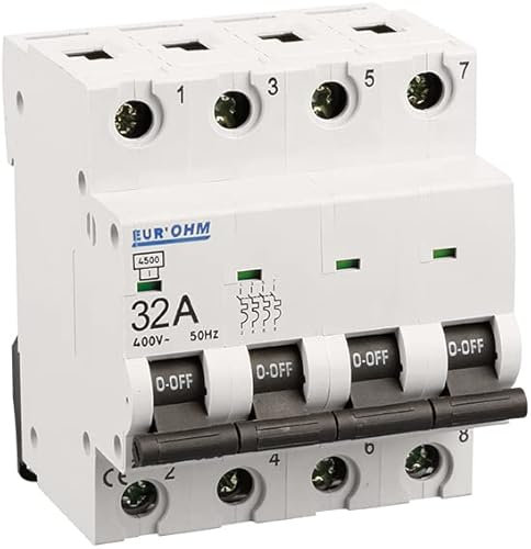 EUR'OHM Disjoncteur tétrapolaires courbe C connexion vis haut/bas 32A 6kA - Matériel électrique