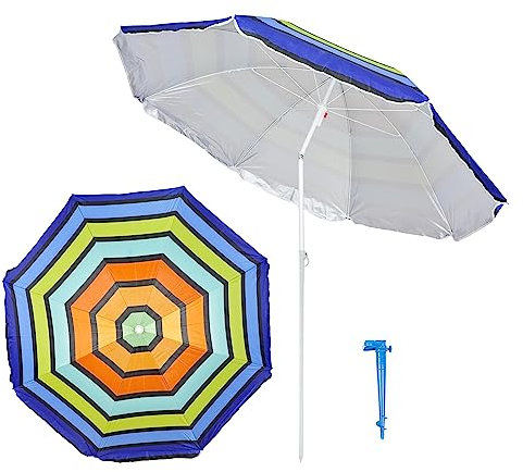 H HANSEL HOME Sombrilla Playa Inclinable de Acero Parasol Playa Plegable Protección Solar - 180cm, Multicolor, con Soporte