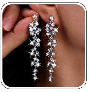 Atentuyi Lange Strass Ohrringe Silber Blatt Cz Tropfen Ohrringe Strass Ohrringe Baumeln Ohrringe Strass Kronleuchter Ohrringe Kristall Hochzeit Ohrringe Bräute Sweetv Ohrringe Schmuck Frauen Mädchen