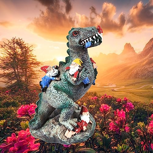 Wetufin - 1 figurine de nain de jardin amusante de dinosaure mangeant - 15 cm de haut - Sculpture de Noël pour intérieur, cour, patio, pelouse, figurines de paysage