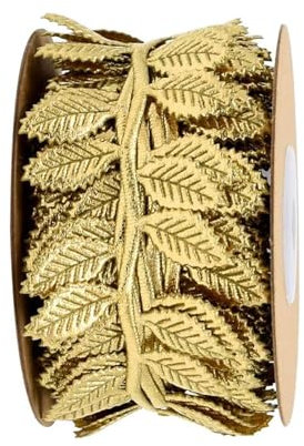 Bztzhm 10M Gold Leaf Ribbon Trim Rope, Artificial Leaf Ribbon, for DIY Crafts Gift Wrapping and Party Wedding Home Garden Decoration, Gold Trim for DIY Crafts