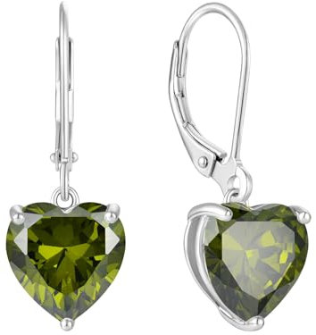 JO WISDOM Damen Hängende Ohrringe Herz Silber 925 mit 3A Zirkonia Kristall August Geburtsstein Peridot Farbe,Schmuck für Frauen