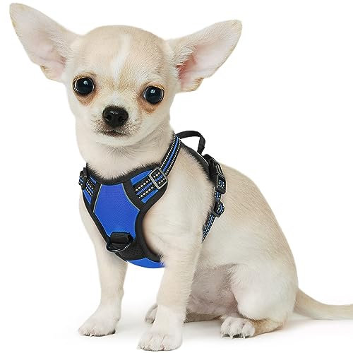Eagloo Hundegeschirr Kleine Hunde, Anti Zug Hundegeschirr mit Reflexstreifen und Kontrolle, Verstellbar, Einstellbar und Langlebige Brustgeschirr Hund, Geeignet zum Gehen und Joggen, Blau, XS