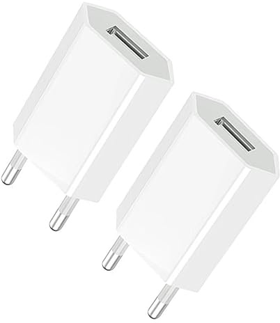 Caricatore USB, confezione da 2, 5 V, 1 A, universale, per cavo di ricarica, iPhone 11, 8 Plus, 7, 6, 6S, se 5s, tablet, MP3, eBook, smartphone – alimentatore da 5 W