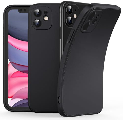 Flyzoo Silikon Hülle für iPhone 11 | Ultra Dünn Weich Silicone Handyhülle | Kameraschutz & Bildschirmschutz & Staubdicht | 360° Voll Schutzhülle mit Mikrofaserfutter Stoßfeste Case | 6,1'', Schwarz