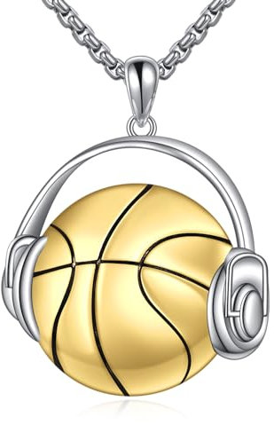 YAFEINI Basketball Kette 925 Sterling Silber Sport Anhänger Halskette Hip Hop Gold Basketball Schmuck Geschenk für Herren