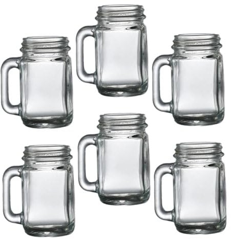 COLLBATH 6pcs Mini Mason Wine Glass Pickling Jars Coffee Mug with Lid Clear Glasses Vintage Drinking Glasses Clear Coffee Mug Jam Jar Glasses Drinking Beer with Cover Glass Jar
