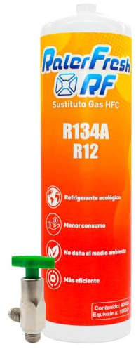 Gas Refrigerante Organico para Aire Acondicionado Coche Ralerfresh RF equivalente a 1000gr sustituto de los gases R134a y R12 (Botella + Llave)