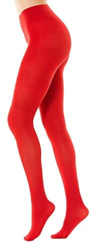 Gi&Gi Medias coloridas opacas para mujer, 50 denier, con microfibra suave, cintura cómoda y refuerzo de algodón, rojo, S/M