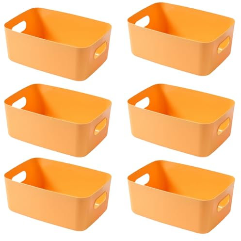 EURXLQ 6 stück Gelb Aufbewahrungsbox Kunststoff Aufbewahrungskorb mit Griffen 20×14.7×7cm,Badezimmer Organizer Küchenschrank Organizer Box Körbe Aufbewahrung Kunststoffbox für Regal