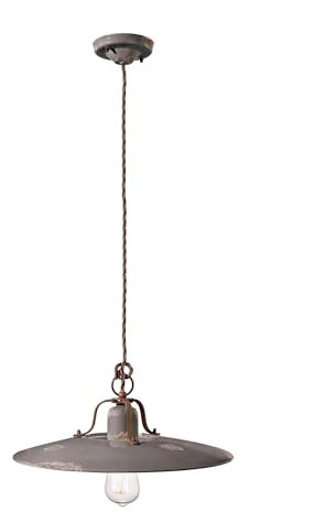 Licht-Erlebnisse Hängeleuchte Keramik Metall rund Ø 40 cm rund in Taupe Shabby Antik E27 Industrial Keramikleuchte Esszimmer Hängelampe Küche Pendelleuchte Esstisch