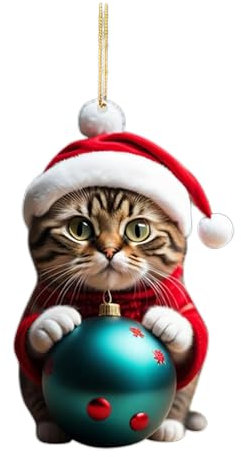 Fhsqwernm Weihnachtskugel Katze Charm Anhänger Acryl Ornament Baumschmuck Hängendes Geschenk für drinnen und draußen 2024 Navidad Dekor