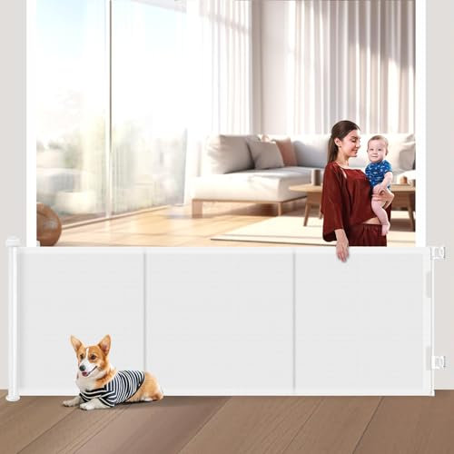 Treppenschutzgitter Ausziehbares Extrabreit Türschutzgitter für Babys, Babygitter & Hundegitter,300 cm Breite, 86 cm Höhe, Türschutzgitter für Treppe/Türen/Korridore/im Freien,Weiß