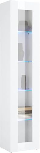 möbelando Vitrine >Benevent< Moderne Vitrine, aus melaminharzbeschichteter Spanplatte, in Weiß Hochglanz, mit 1 Glastür, 4 Glaseinlegeböden - 40x180x30cm (BxHxT), Made in Italy