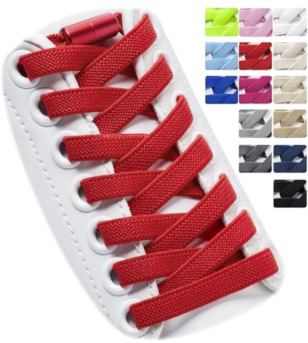 Puzeam 2 Pares de Cordones Elásticos - Cordones Elásticos sin Nudo con Hebilla Metal, Planos, Cordones de Zapatos para Niños, Adultos Rojo 120