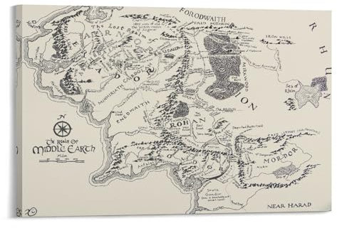 Póster de mapa de la Tierra Media del Señor de los Anillos (3) obras de arte impresas para pared, lienzo decorativo para el hogar, 60 x 90 cm