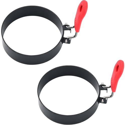 3.5 Egg Rings Set of 2 with Silicone Handle, Round Mold for English Muffins,Pancake Mold for Indoor Camping Breakfast Sandwiches Egg Mcmuffins