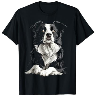 DogtastiQ Border Collie T-Shirt für Tierliebhaber aller Altersgruppen, Unisex-Kinder, Herren, Damen - Schwarz, Kurzarm, Klassisch mit V-Ausschnitt, Pull-On, 1 Count, Einfarbig, T-Shirt, S