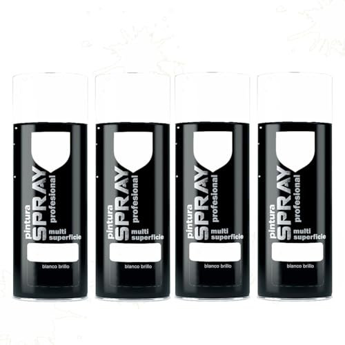 MORE FREE Pintura Spray Blanco Brillo de 400 ml Adecuado para las Superficies de Metal, Madera y Plástico Pack de 4 Unidad