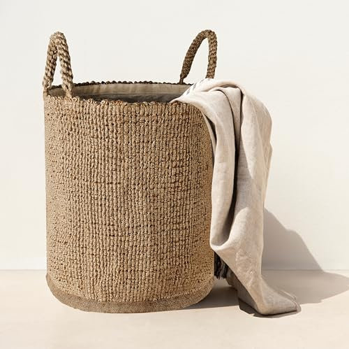 Olly & Rose Large Premium Handwoven Jute Handmade Storage and Laundry Basket with Liner 40cm x 50cm Large Baskets Premium Laundry Display Versatile Natural