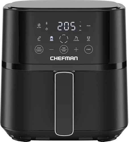 Friggitrice ad aria Chefman da 3,8 l, pasti facili e veloci, friggitrice aria piccola tecnologia Hi-Fry per maggiore croccantezza, comandi 4 preselezioni, cestello lavabile in lavastoviglie - Nero