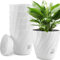 KAHEIGN 6 Pezzi Vasi per Piante Autoirriganti, 12CM Rotondi Vasi da Fiori in Plastica Contenitore Spesso per Grasse Erbe Orchidea Menta Piante - con L'irrigazione Foro, Drenaggio e Sottovaso (Bianco)