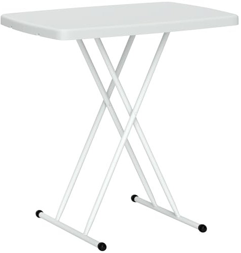 Outsunny Beistelltisch Garten höhenverstellbar Gartentisch, klappbar Balkontisch aus Kunststoff, rechteckig Kaffeetisch 50kg belastbar, 76x50x74H cm Sofatisch für Outdoor Indoor Balkon Terrasse Weiß