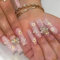 Lot de 24 faux ongles longs à coller - Rose - Paillettes - Argent - Faux ongles 3D - Fleur papillon - Strass - Kit d'ongles en acrylique - Pour femme - Pour le printemps et l'été