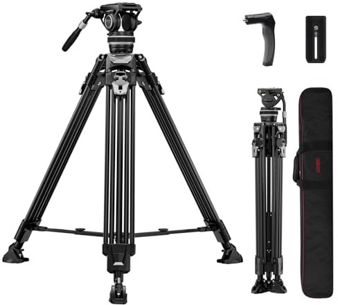 Cayer FA310H Video Tripod with Fluid Ball Joint K10 - Single Push Leg Lock and Quick Adjustment - 22 lbs Load Aluminum for DSLR, Mirrorless, Camcorders