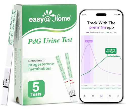 Easy@Home PdG Test Strips: 5 Pack - Track Ovulation Insights with Progesterone Urine Tests – at Home Fertility Test for Women with Premom Ovulation App - PdG (Pregnanediol Glucuronide) Tests