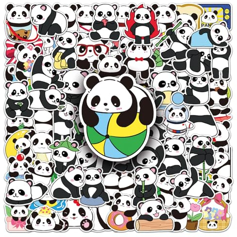 100PCS Cute Panda Stickers for Water Bottles Skateboard DIY Scrapbook Car Luggage Laptop Helmet Guitar Phone Refrigerator,Cartoon Animal Waterproof Decals for Teens Boys Girl Kids Adults Gift