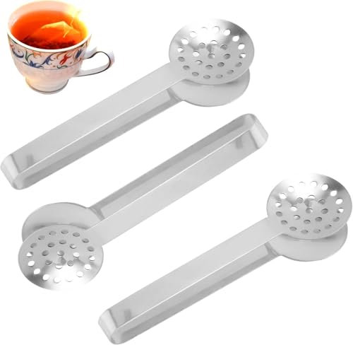 3 Pcs Teabag Squeezer Tool, Non-Slip Mini Tongs, Non-Slip Kitchen Tongs Strainer Holder, 15.5 * 4.5cm Stainless Steel, Tea Bag Squeezer Tong for Hot Tea Bags, Kitchen and Bar Use