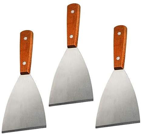 KOCKSHION 3pièces Spatules à Griller Acier Inoxydable Avec Poignée Bois Ustensiles De Cuisine Pour Steak Pizza Et Barbecue