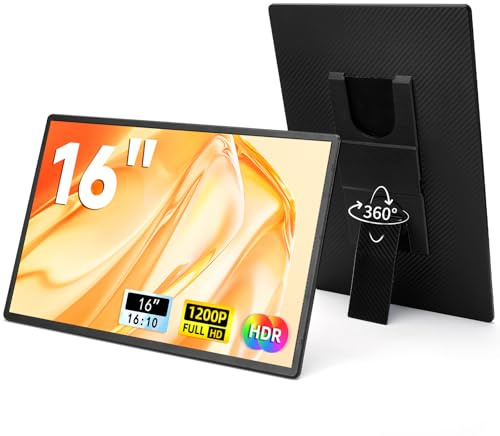 LOSC Monitor portátil para laptop de 16 pulgadas - 1200P FHD extensor de pantalla de laptop 16:10 IPS pantalla externa con soporte monitor de viaje para PC, Mac, teléfono, consola de juegos