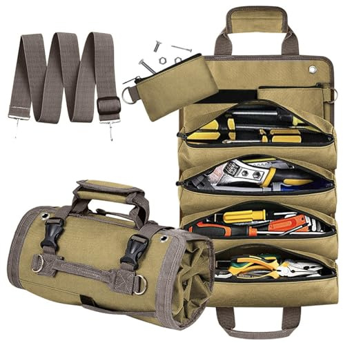 Cioquli Werkzeugtasche, Werkzeug Rolltasche mit 2 abnehmbaren Werkzeug Taschen, aufrollbare Werkzeugbox, Wasserdicht, Geschenk für Männer, Väter, Ehemänner, Freunde, Opa