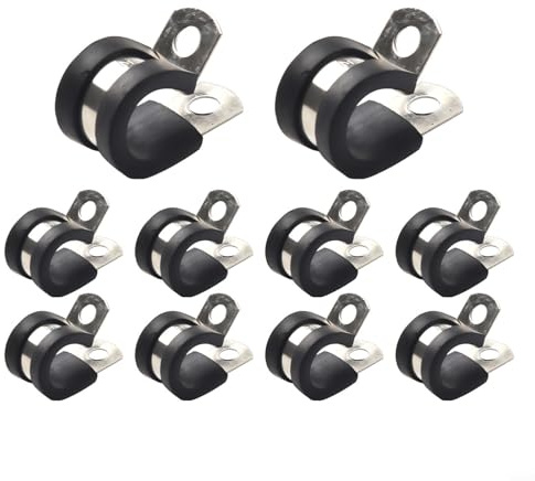 Filteilect 10PCS Rubber Lined P Clips Stainless Steel Hose Pipe Clamps with EPDM Cover for Cable Mounting and Hose Securing in Automotive, Marine, Electrical,(14mm)