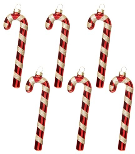 DN DECONATION Zuckerstangen Weihnachtskugeln Glas 6-teilig, Rot Weiß Christbaumkugeln für Weihnachtsbaum Deko & Festliche Feiern, Süße Weihnachtsanhänger(5 cm x 13,5 cm)