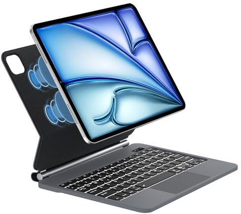 JADEMALL Clavier pour iPad Air 11 M4/M3/M2 2026/2025/2024, Magic Keyboard pour iPad Air 11/Pro 11 2022-2018 avec Trackpad Multi-Touch Bluetooth Clavier Rétroéclairé, AZERTY, Noir