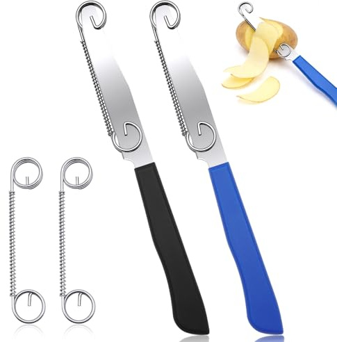 2 Pieces Quick Slicing Knife, 3-in-1 Multifunctional Vegetable Fruit Knife | Coltello Per Affettare Rapidamente con Molla Regolabile, Pelapatate in Acciaio Inossidabile