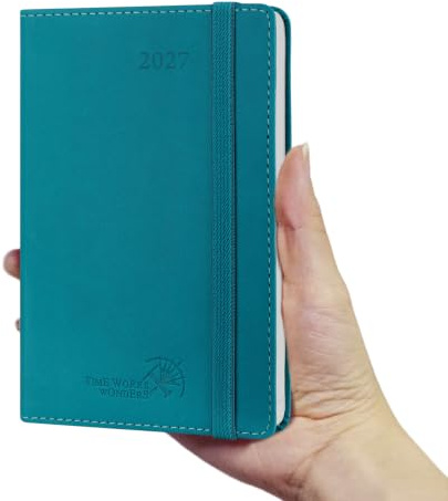 POPRUN Kalender 2027 Klein Taschenkalender A6(15,6 x 10cm) mit Softcover | 12-Monate-Terminplaner(Jan.2027-Dez.2027),1 Woche 2 Seite Wochenplaner mit 100 GSM Papier, für Büro, Studium(Pazifikgrün)