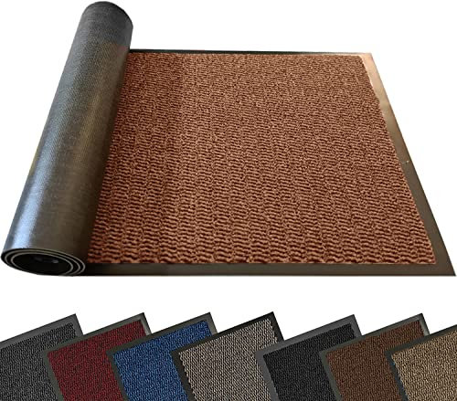 TrendMakers MEDIUM BROWN/BLACK DOOR MAT DIRT TRAPPER NON SLIP WELCOME ENTRANCE INDOOR/OUTDOOR RUBBER BACKED DOORMAT RUNNER BARRIER MATS RUG PVC EDGED KITCHEN FLOOR MAT(60 X 90 CM) (2' X 3')