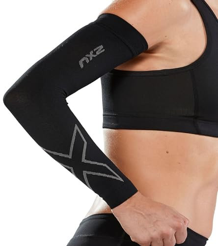 2xu Flex Compression Arm Sleeves, Scaldamuscoli per Braccia Unisex Adulto, Black/Grey, M