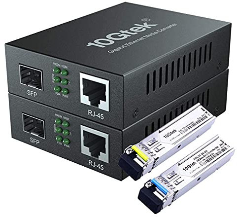 10Gtek® EIN Paar Gigabit Ethernet Medienkonverter, SFP Slot mit EIN Paar Bidi SFP Modul, Single-Mode Single LC Faser, 1310/1550nm, 20km