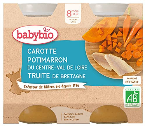 Babybio - Petits Pots Carotte Potimarron Truite de Bretagne 2x200 g - 8+ Mois - BIO