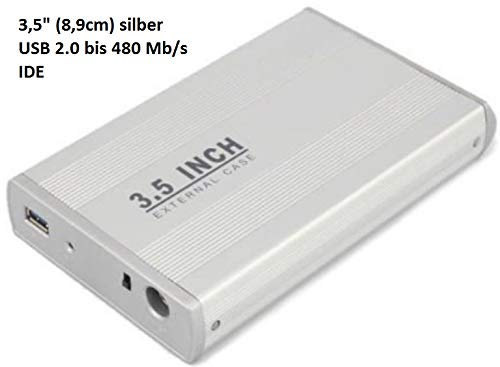 KesCom Boîtier de disque dur externe USB 2.0 en métal 3,5 (8,9 cm) Argent uniquement IDE