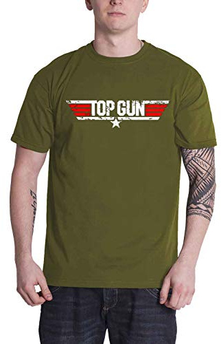 Top Gun Herren-T-Shirt mit Distressed Logo, marineblau, regulär, olivgrün, L