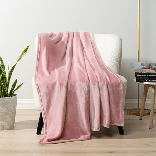 PAVILIA Fleece-Überwurfdecke für Couch, weicher Flauschiger Flanell-Überwurf für Sofa, Plüsch-Mikrofaser-Bettdecke, gemütliches Zuhause, Samt, Rosa, 127 x 152 cm