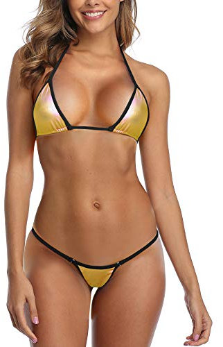 SHERRYLO Micro Bikini Extreme G String Bikinis Sexy Mini maillot de bain pour femme Maillot de bain Microkini, 1889-or métallique, Taille XL